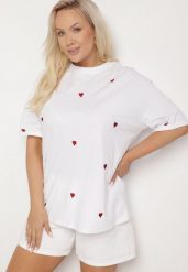 Biało-Czerwony Bawełniany T-shirt Zdobiony Haftem w Kształcie Serc Naloree. Białe t-shirty Born2be, l, z aplikacjami, z bawełny, bez kołnierzyka, bez ramiączek. Za 69.99 zł.