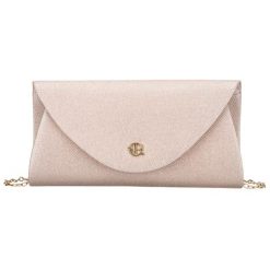Beżowa, brokatowa kopertówka damska wykonana z tkaniny syntetycznej, zapinana klipsem magnetycznym Rovicky R-XS029-2. Brązowe kopertówki ROVICKY, bez wzorów, z syntetyku, bez dodatków. Za 45.00 zł.