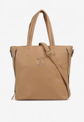 Ciemnobeżowa Torebka Shopper na Ramię z Paskiem z Regulacją Vemeriana. Brązowe shopper Renee, bez wzorów, eleganckie, na ramię, bez dodatków. Za 79.99 zł.