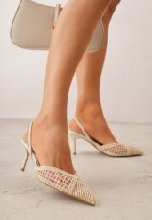 Beżowe Szpilki VICES Ozdobione Siateczką Coraerial. Brązowe szpilki Renee, bez wzorów, z materiału, z otwartym noskiem, bez obcasa, na szpilce, bez zapięcia. Za 99.99 zł.