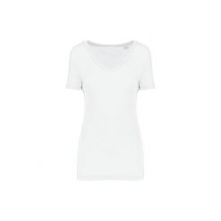Damska koszulka z dekoltem w serek Kariban Lyocell Tencel™. Białe bluzki KARIBAN, bez wzorów, z lyocellu, bez ramiączek. Za 93.50 zł.
