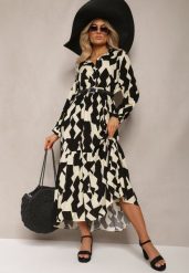 Beżowo-Czarna Koszulowa Sukienka Maxi w Geometryczny Wzór Qerida. Czarne sukienki Renee, na co dzień, l, bez wzorów, bez kołnierzyka, bez ramiączek, maxi, koszulowe. Za 69.99 zł.