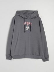 Bluza hoodie z nadrukiem Kuromi - szary. Szare bluzy Sinsay, l, bez wzorów, bez kaptura. Za 59.99 zł.