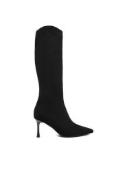 JENNY Kozaki CEO-LD09601 Czarny. Czarne kozaki Jenny, z materiału, bez obcasa, na szpilce, bez zapięcia. Za 229.99 zł.