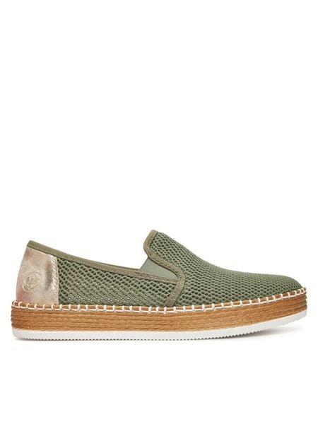Rieker Espadryle CEO-L7873-52 Zielony. Zielone espadryle Rieker, bez wzorów, z materiału, bez obcasa, bez zapięcia. Za 319.99 zł.