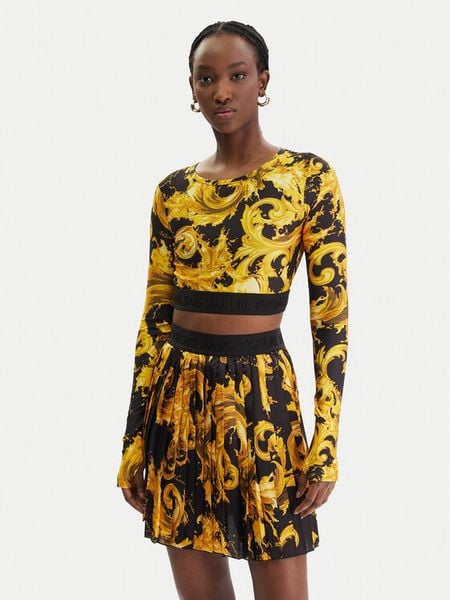 Versace Jeans Couture Bluzka 80HAH218 JS532 Czarny Slim Fit. Czarne bluzki Versace Jeans Couture, bez wzorów, z jeansu, bez kołnierzyka, bez ramiączek. Za 769.99 zł.