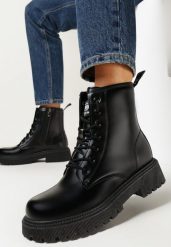 Czarne Botki w Stylu Workerów Elnatea. Czarne botki Born2be, bez wzorów, z jeansu, bez obcasa, na płaskiej podeszwie, bez zapięcia. Za 129.99 zł.