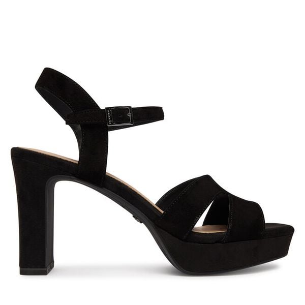 Sandały Tamaris. Czarne sandały Tamaris, bez wzorów, bez obcasa, na słupku, bez zapięcia. Za 379.99 zł.