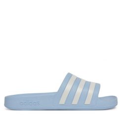 Klapki adidas. Niebieskie klapki Adidas, bez wzorów, bez obcasa. Za 79.99 zł.