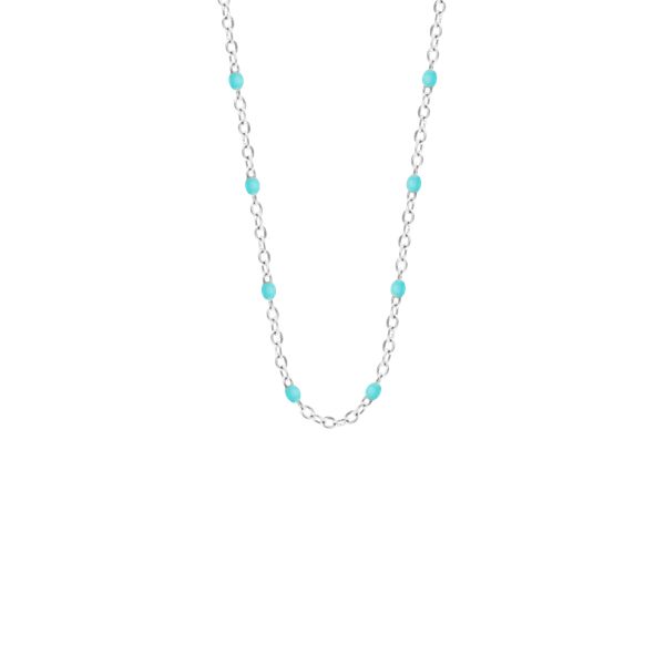 Naszyjnik 42+5 cm, turkusowa emalia, posrebrzany. Szare naszyjniki Lilou, posrebrzane. Za 149.00 zł.