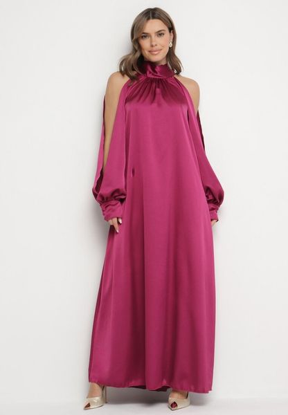 Fioletowa Sukienka z Satyny Ozdobiona Wiązaniem Solreti. Fioletowe sukienki Born2be, na co dzień, l, z aplikacjami, z satyny, eleganckie, bez kołnierzyka, bez ramiączek, proste. Za 149.99 zł.