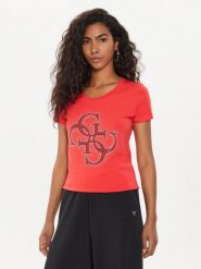 Guess T-Shirt W4YI37 J1314 Czerwony Regular Fit. Czerwone t-shirty Guess, m, z aplikacjami, z bawełny, bez kołnierzyka, bez ramiączek. Za 129.99 zł.