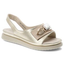 Sandały damskie S.Barski, ze skóry naturalnej metaliczne ozdobna klamra lekka podeszwa casual letnie, złote, GR61-5932. Żółte sandały S.BARSKI, bez wzorów, ze skóry, casualowe, bez obcasa, bez zapięcia. Za 219.00 zł.