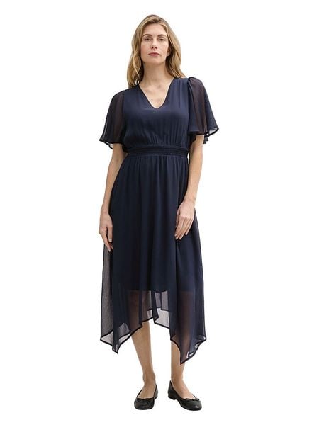 Tom Tailor Sukienka w kolorze granatowym rozmiar: 38. Niebieskie sukienki Tom Tailor, bez wzorów, z asymetrycznym kołnierzem, bez ramiączek, midi, asymetryczne. Za 169.95 zł.
