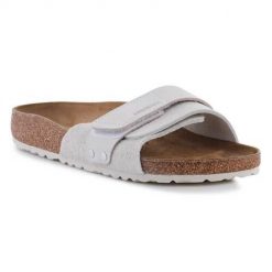 Klapki damskie Birkenstock Oita. Szare klapki Birkenstock, bez wzorów, z materiału, bez obcasa. Za 505.45 zł.