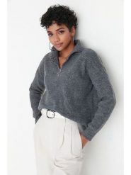 Trendyol Sweter w kolorze antracytowym rozmiar: S. Czarne swetry Trendyol, s, bez wzorów, ze splotem, bez ramiączek. Za 130.99 zł.