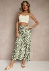 Zielono-Beżowa Panterkowa Spódnica z Wiskozy High Waist Fevirellea. Zielone spódnice Renee, na co dzień, m, bez wzorów, z wiskozy, eleganckie, maxi, dopasowane. Za 39.99 zł.