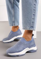 Niebieskie Buty Sportowe w Cyrkonie na Grubej Podeszwie Coneta. Niebieskie obuwie sportowe Born2be, bez zapięcia. Za 29.99 zł.