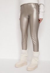 Szampańskie Legginsy z Ekoskóry z Guzikami Wysokim Stanem i Gumką w Talii Sintheria. Żółte legginsy Born2be, l, z aplikacjami, z jeansu, z podwyższonym stanem. Za 29.99 zł.