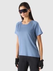 4F Koszulka rowerowa damska - niebieska L. Niebieskie koszulki sportowe 4f, bez wzorów, z dzianiny, bez ramiączek, rowerowe. W wyprzedaży za 59.99 zł.
