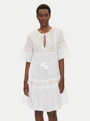 Iconique Sukienka letnia IC25-018 Biały Relaxed Fit. Białe sukienki Iconique, na lato, m, bez wzorów, z bawełny, bez kołnierzyka, bez ramiączek. Za 309.99 zł.