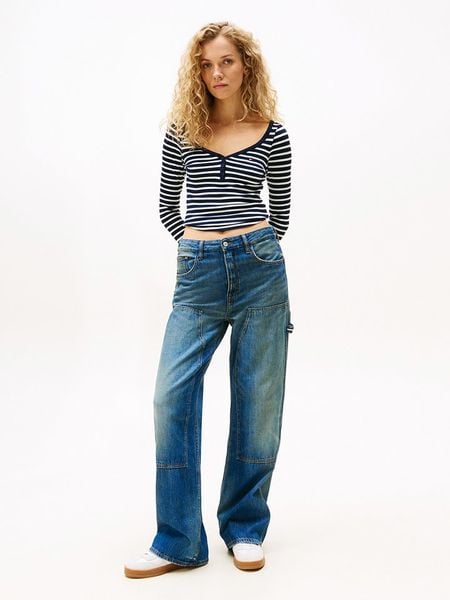 TOMMY JEANS Koszulka w kolorze granatowo-białym rozmiar: S. Białe bluzki Tommy Jeans, s, bez wzorów, z jeansu, bez kołnierzyka, bez ramiączek. Za 95.46 zł.