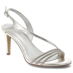 Sandały damskie Tamaris, cholewka z paskami z ozdobnymi kryształkami pasek wokół kostki z regulacją na metalową klamrę, srebrne, 1-28373-46 957. Szare sandały Tamaris, bez wzorów, bez obcasa, na obcasie, bez zapięcia. Za 233.90 zł.