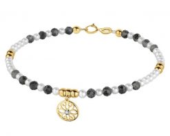 Bransoletka z diamentem, perłami, labradorytami i elementami żółtego złota - kwiat - 18 cm - próba 585. Żółte bransoletki Apart, z diamentem, złote. Za 2,359.00 zł.