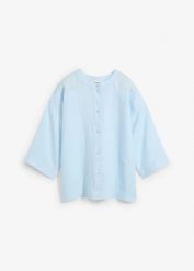 Bluzka oversize z czystego lnu. Białe bluzki bonprix, bez wzorów, ze lnu, eleganckie, bez kołnierzyka, bez ramiączek. Za 149.99 zł.