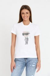KARL LAGERFELD Biały damski t-shirt Ikonik 2.0, Rozmiar S. Białe t-shirty KARL LAGERFELD, s, bez wzorów, bez kołnierzyka, bez ramiączek. W wyprzedaży za 299.99 zł.