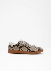 Sneakersy w animalistyczny wzór. Brązowe obuwie sportowe bonprix, bez zapięcia. Za 47.99 zł.