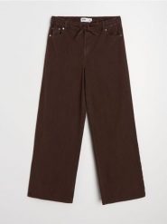 Jeansy wide leg z wiązaniem - brązowy. Brązowe jeansy Sinsay, bez wzorów. Za 59.99 zł.