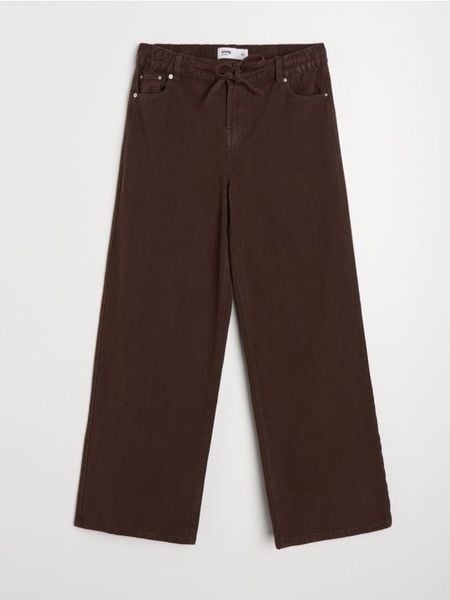 Jeansy wide leg z wiązaniem - brązowy. Brązowe jeansy Sinsay, bez wzorów. Za 59.99 zł.