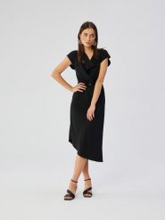 Stylove Sukienka w kolorze czarnym rozmiar: L. Czarne sukienki Stylove, l, bez wzorów, z tkaniny, z asymetrycznym kołnierzem, bez ramiączek, midi, asymetryczne. Za 268.55 zł.