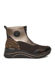 Remonte Botki D0T78-90 Brązowy. Brązowe botki Remonte, bez wzorów, z materiału, bez obcasa, na koturnie, bez zapięcia. Za 399.99 zł.