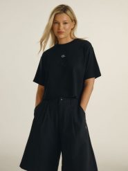 4F T-shirt loose gładki damski 4F x Anna Lewandowska - czarny S. Czarne koszulki sportowe 4f, bez wzorów, z bawełny, bez ramiączek, do biegania. Za 79.99 zł.