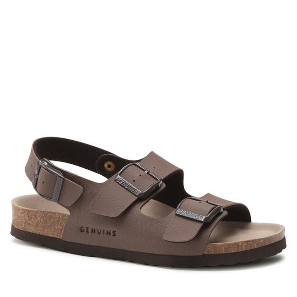 Sandały Genuins. Brązowe sandały Genuins, bez wzorów, bez obcasa, na płaskiej podeszwie, bez zapięcia. Za 249.99 zł.