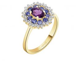 Pierścionek z żółtego złota z brylantami i kamieniami ozdobnymi - próba 585. Żółte pierścionki Apart, z brylantem, złote. Za 4,590.00 zł.