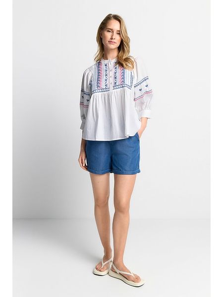 Rich & Royal Bluzka w kolorze biało-niebieskim rozmiar: 34. Białe bluzki Rich & Royal, bez wzorów, z bawełny, bez kołnierzyka, bez ramiączek. Za 147.91 zł.