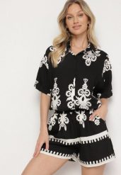 Czarny Komplet w Stylu Rustykalnym Koszula i Szorty Tosmire. Czarne koszule Born2be, m, bez wzorów, bez kołnierzyka, bez ramiączek. Za 84.99 zł.