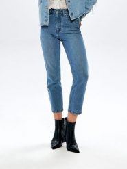 Jeansy straight high waist - niebieski. Niebieskie jeansy Sinsay, l, bez wzorów, z podwyższonym stanem. Za 79.99 zł.