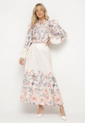 Beżowy Komplet z Wiskozy z Bawełną Koszula i Spódnica w Kwiaty Talindrae. Brązowe koszule Born2be, m, bez wzorów, z bawełny, eleganckie, bez kołnierzyka, bez ramiączek. Za 239.99 zł.