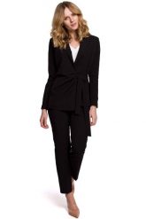 Czarny Elegancki Żakiet Wiązany na Boku. Czarne marynarki i żakiety MOE, l, bez wzorów, z elastanu, eleganckie. Za 223.90 zł.