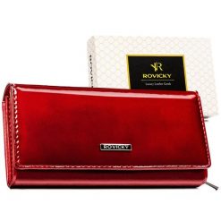 Duży, czerwony portfel damski ze skóry naturalnej i ekologicznej - Rovicky. Czerwone portfele ROVICKY, bez wzorów, ze skóry. Za 56.99 zł.