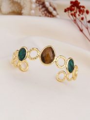 L'Atelier de Gaia Pozłacana bransoletka z tygrysim okiem i agatem rozmiar: onesize. Brązowe bransoletki L'Atelier de Gaia, z agatem, pozłacane. Za 43.99 zł.