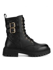 DeeZee Botki HY60208-4 Czarny. Czarne botki DeeZee, bez wzorów, ze skóry, bez obcasa, na płaskiej podeszwie, bez zapięcia. Za 179.99 zł.