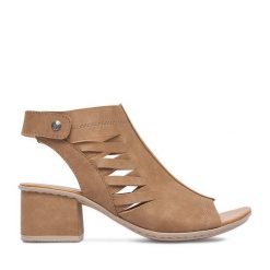 Sandały Rieker. Brązowe sandały Rieker, bez wzorów, bez obcasa, na słupku, bez zapięcia. Za 329.99 zł.