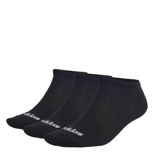 Cienkie skarpetki przed kostkę Linear – 3 pary. Czarne skarpety Adidas, bez wzorów, z bawełny. Za 34.95 zł.