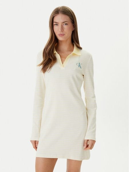 Calvin Klein Jeans Sukienka codzienna Monologo LV047F839G Żółty Regular Fit. Żółte sukienki Calvin Klein Jeans, na co dzień, l, bez wzorów, z bawełny, bez kołnierzyka, bez ramiączek, proste. Za 369.99 zł.