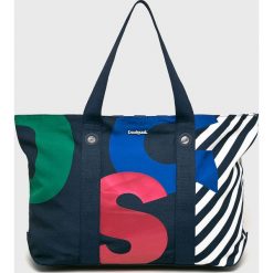 Desigual - Torebka. Niebieskie torby na ramię Desigual, bez wzorów, z materiału, casualowe, na ramię, duże, z nadrukiem, bez dodatków. W wyprzedaży za 159.90 zł.